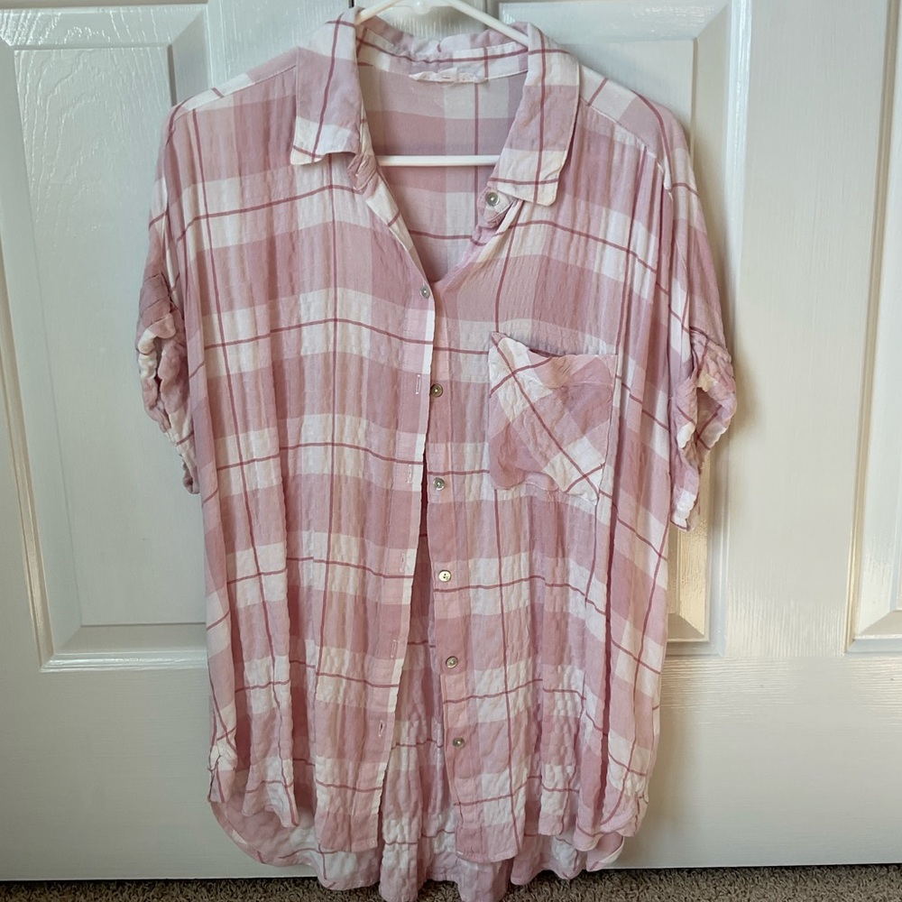 Jane and Delancey Light Pink Plaid Button-Down Shirt